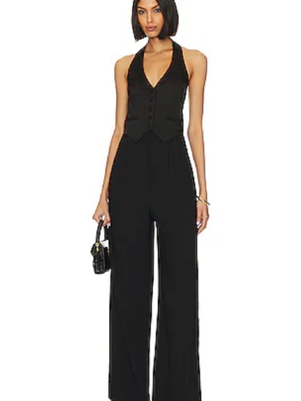 Amanda Uprichard Satin Isadore Black Halter Jumpsuit XS